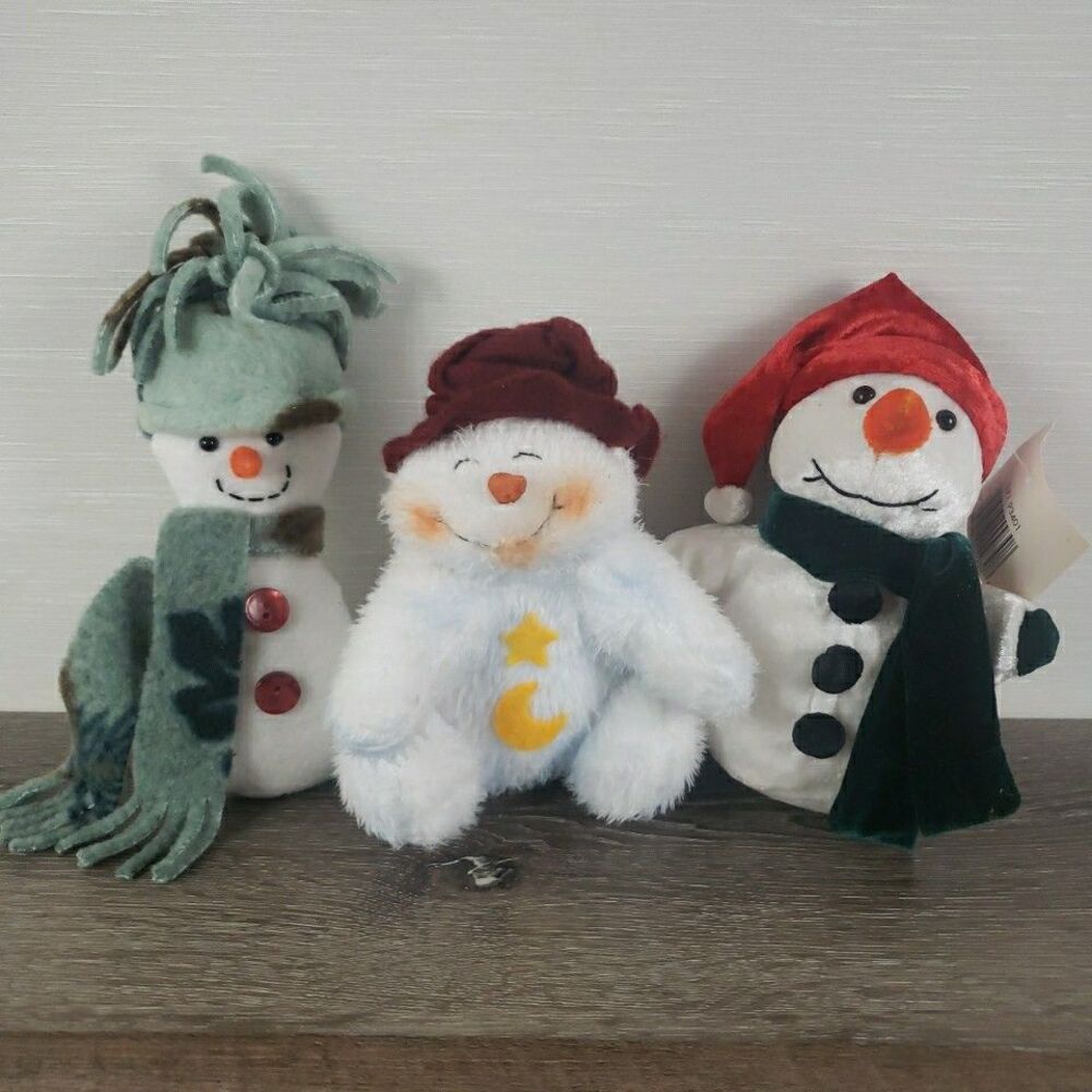 Snowman Plush Christmas Decor Set of 3 Stuffed Animals Winter VTG